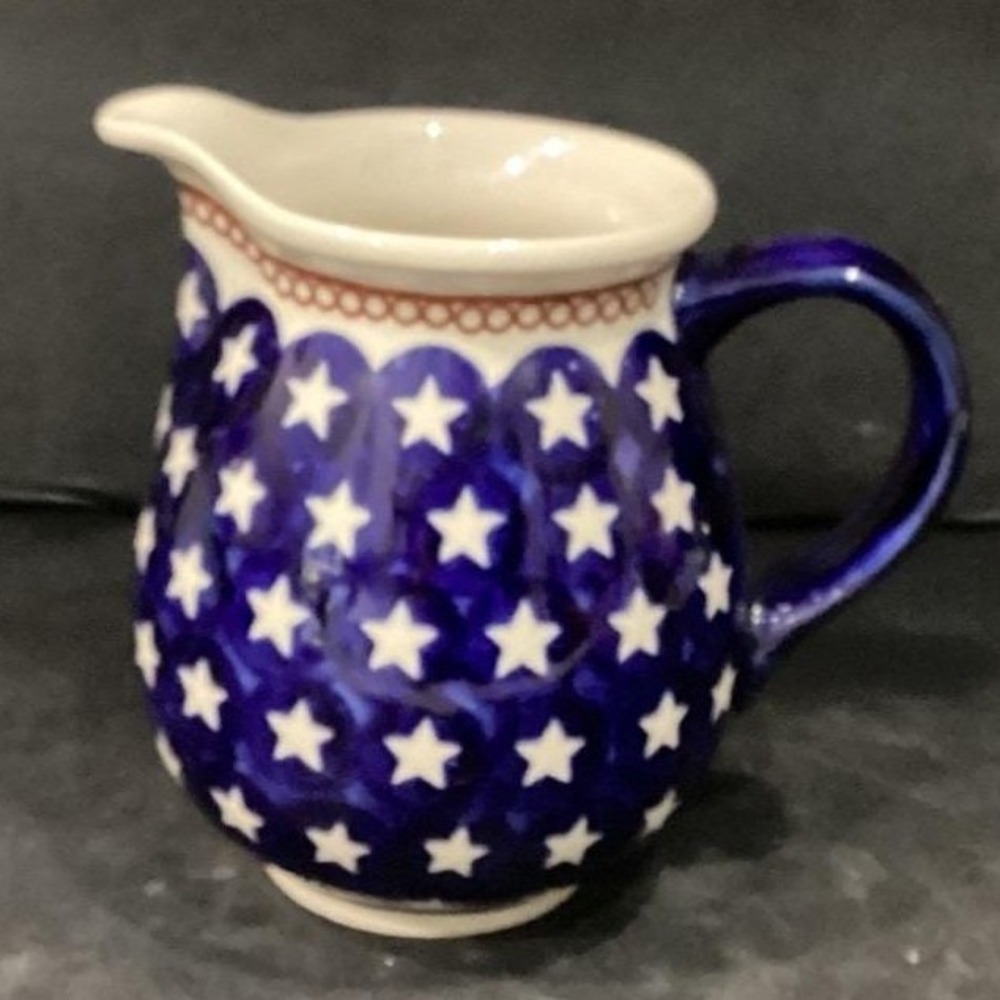 Red, White, & Blue Star Pitcher 6" Handcrafted Boleslawiec Polish Pottery